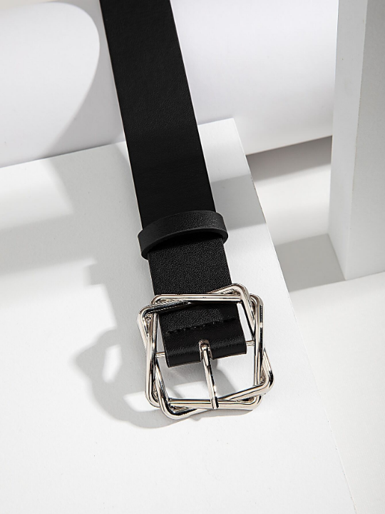 1pc Ladies' Overlapping Square Buckle Pu Belt, Perfect For Daily Wear