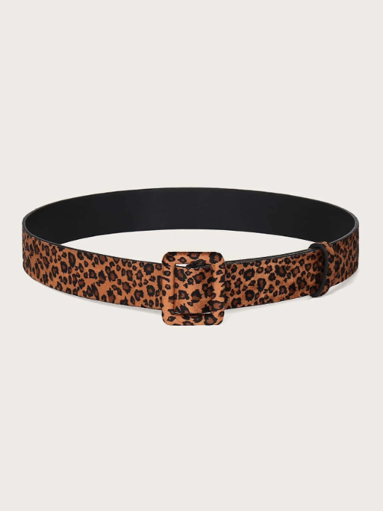 Leopard Pattern Square Buckle Belt