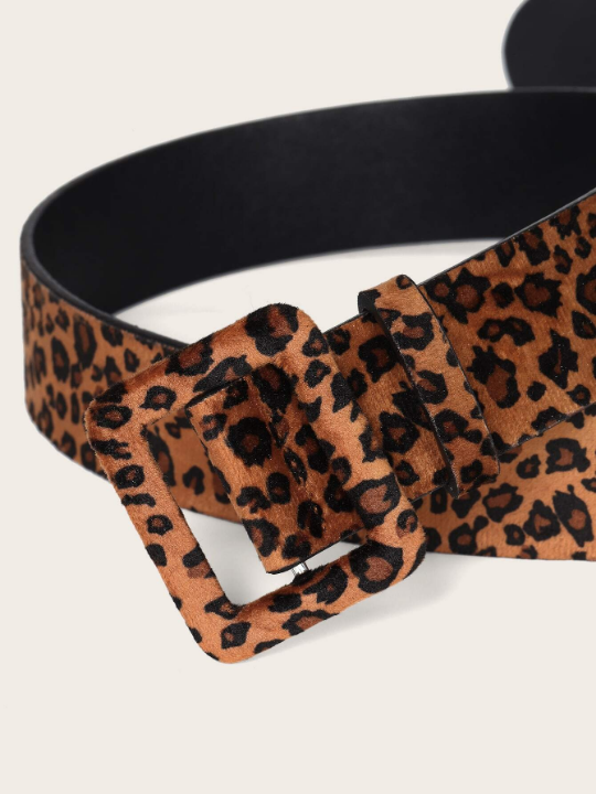 Leopard Pattern Square Buckle Belt