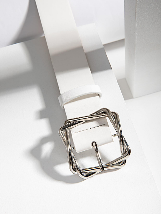 1pc Women's Overlap Style Square Buckle Pu Belt Suitable For Daily Wear