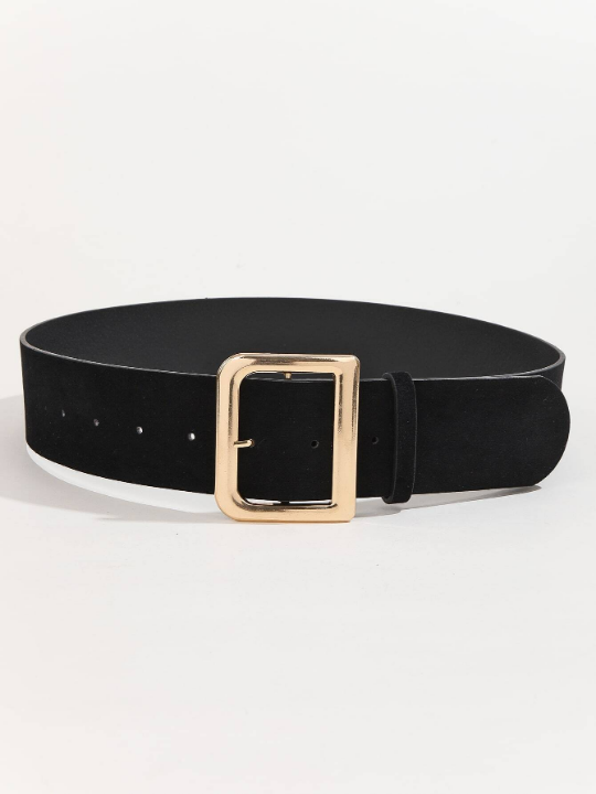 1pc Women's Simple Style Pu Decorated Wide Belt With Fashionable Buckle, Compatible For Daily Wear With Dresses And Coats