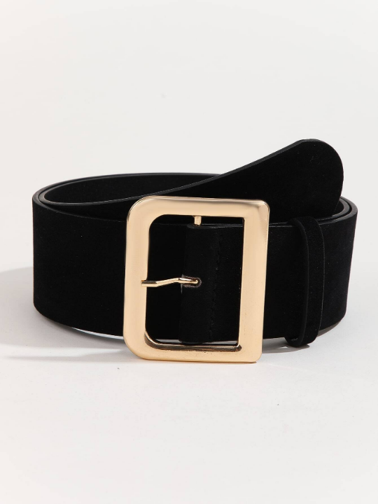 1pc Women's Simple Style Pu Decorated Wide Belt With Fashionable Buckle, Compatible For Daily Wear With Dresses And Coats