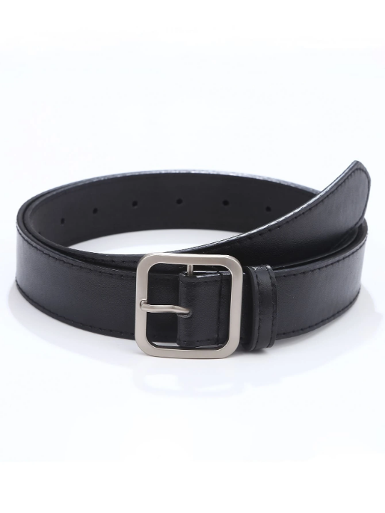 1pc Men's Black Pu Square Buckle Fashion Belt For Daily Life