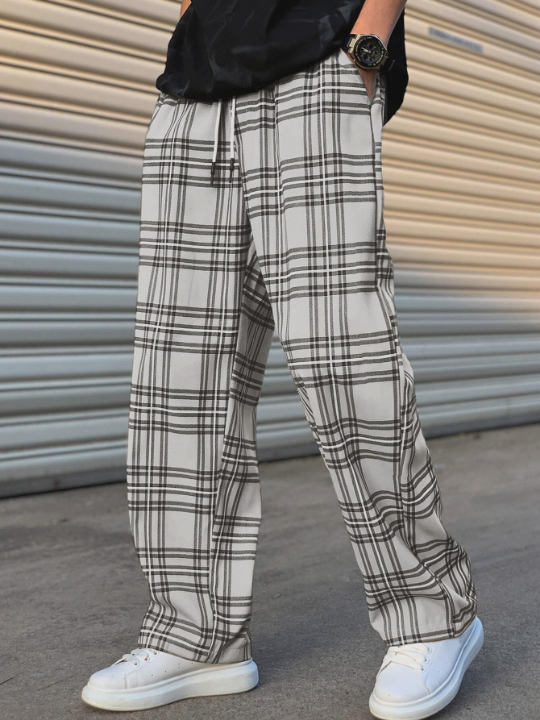 Manfinity Hypemode Loose Fit Men's Plaid Patterned Drawstring Waist Pants