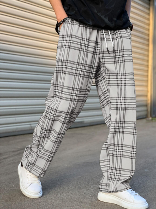 Manfinity Hypemode Loose Fit Men's Plaid Patterned Drawstring Waist Pants