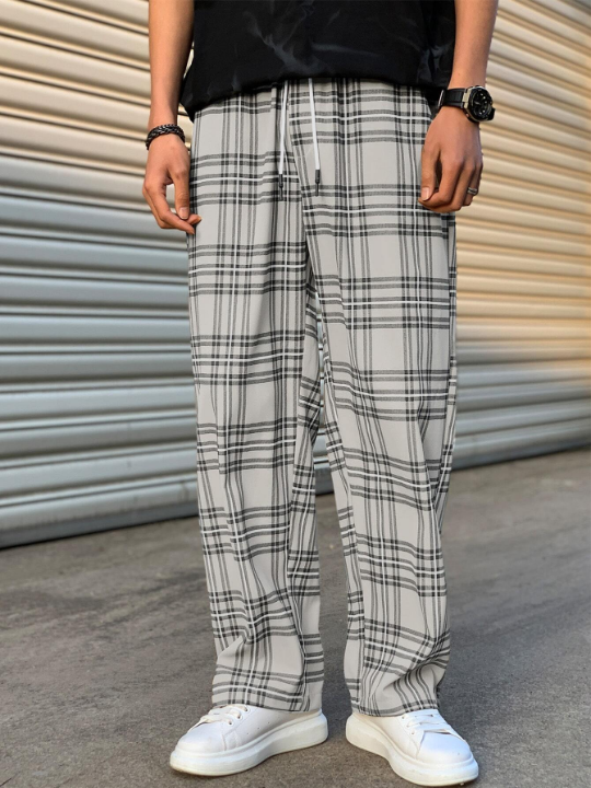 Manfinity Hypemode Loose Fit Men's Plaid Patterned Drawstring Waist Pants