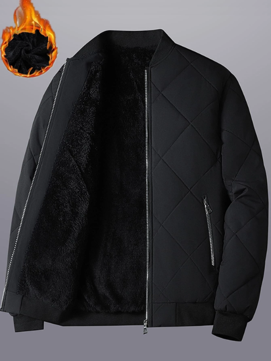 Manfinity Homme Loose Fit Men's Zipper Front Teddy Lined Quilted Coat
