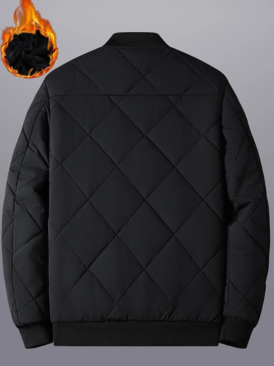 Manfinity Homme Loose Fit Men's Zipper Front Teddy Lined Quilted Coat
