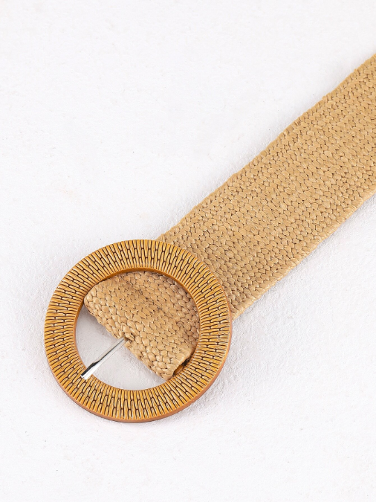 1pc Round Buckle Straw Belt Boho