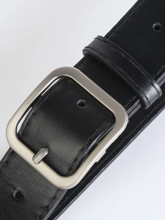 1pc Men's Black Pu Square Buckle Fashion Belt For Daily Life