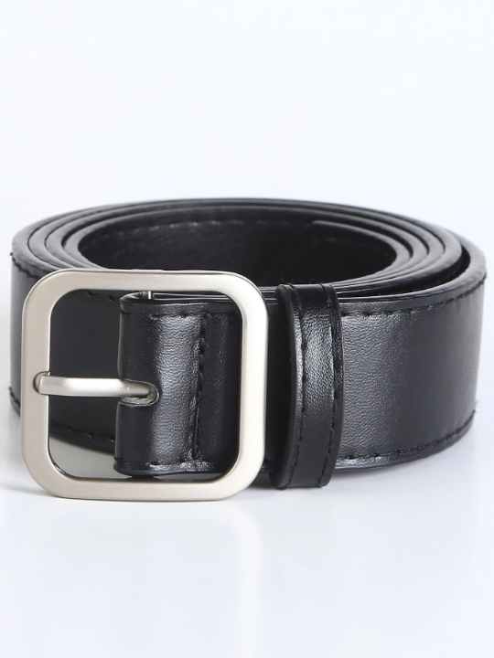 1pc Men's Black Pu Square Buckle Fashion Belt For Daily Life