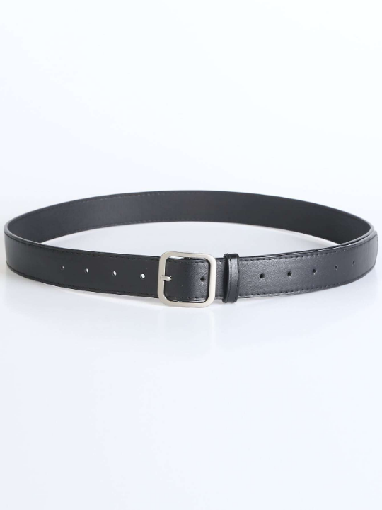 1pc Men's Black Pu Square Buckle Fashion Belt For Daily Life