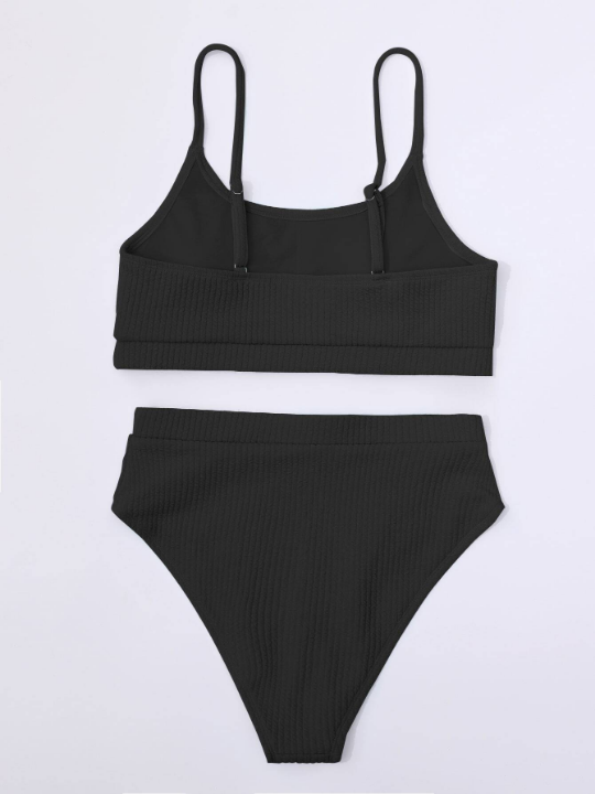 Swim Basics Ribbed High Waist Bikini Swimsuit