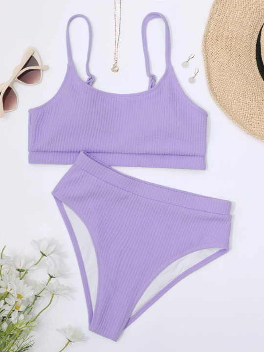 Swim Vcay Plain High Waisted Bikini Swimsuit