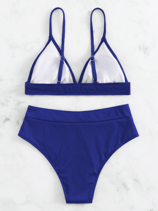 Swim Basics Rib Triangle High Waisted Bikini Swimsuit