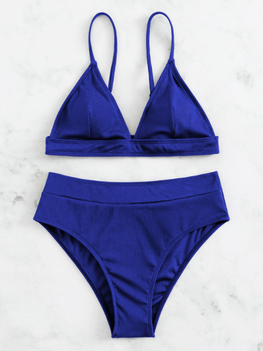 Swim Basics Rib Triangle High Waisted Bikini Swimsuit