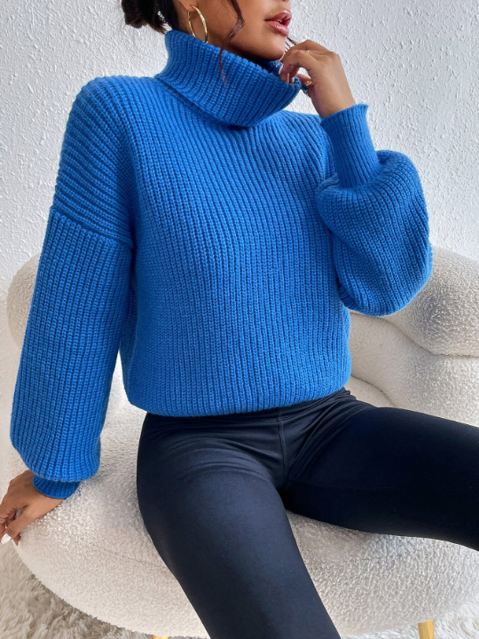 Frenchy Rib-knit Turtleneck Drop Shoulder Sweater