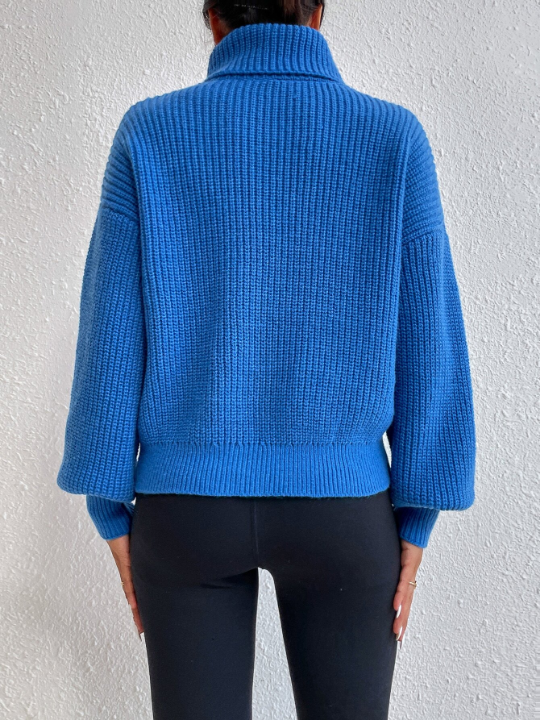 Frenchy Rib-knit Turtleneck Drop Shoulder Sweater