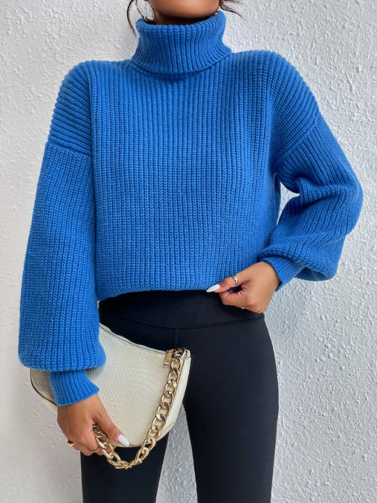 Frenchy Rib-knit Turtleneck Drop Shoulder Sweater