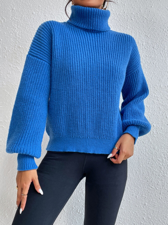 Frenchy Rib-knit Turtleneck Drop Shoulder Sweater