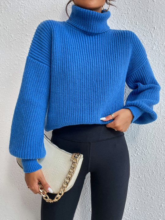 Frenchy Rib-knit Turtleneck Drop Shoulder Sweater