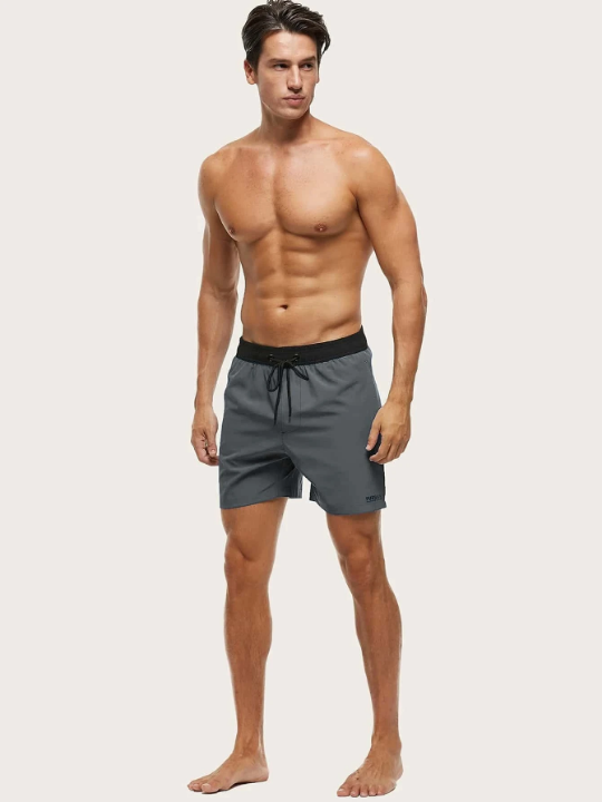 Manfinity Swimmode Men Letter Graphic Drawstring Waist Swim Trunks & Compression Liner