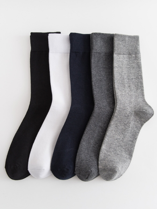 5pairs Men Solid Black & White & Grey Crew Socks