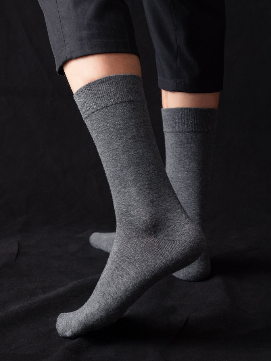 5pairs Men Solid Black & White & Grey Crew Socks