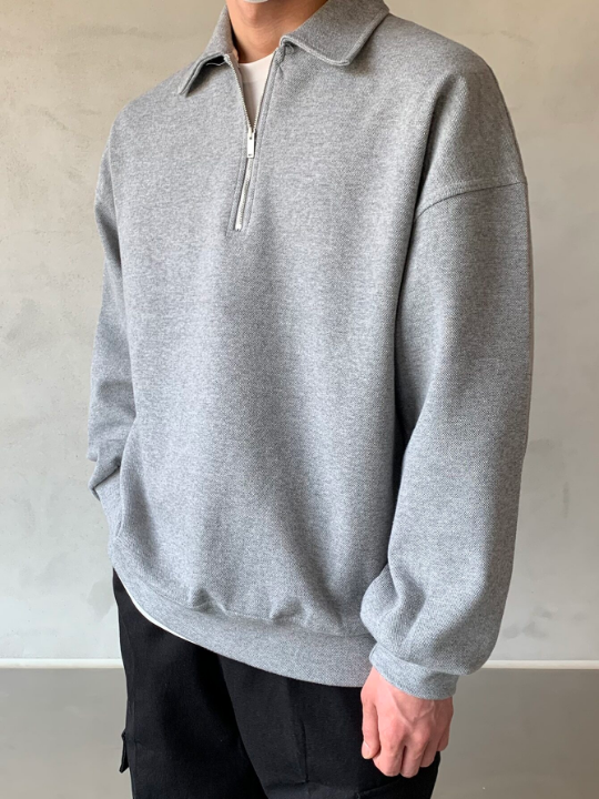 DAZY Men Half Zipper Drop Shoulder Sweatshirt