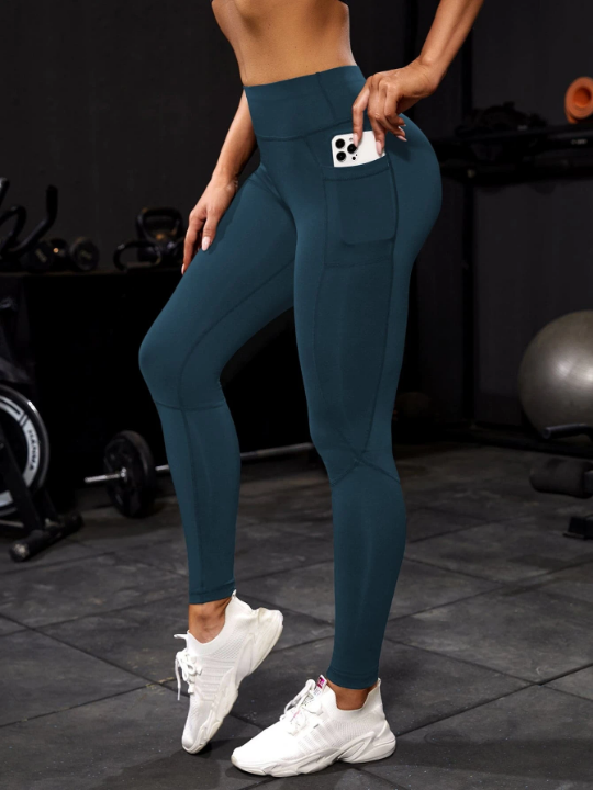 Yoga Trendy Yoga Tights Moto Panel High Stretch Tummy Control Athletic leggings With Side Pockets