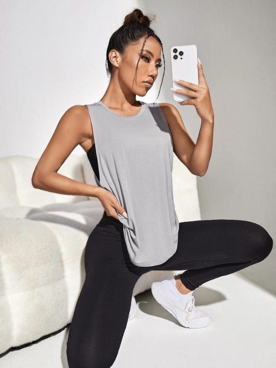 Yoga Basic Solid Drop Armhole Sports Tank Top