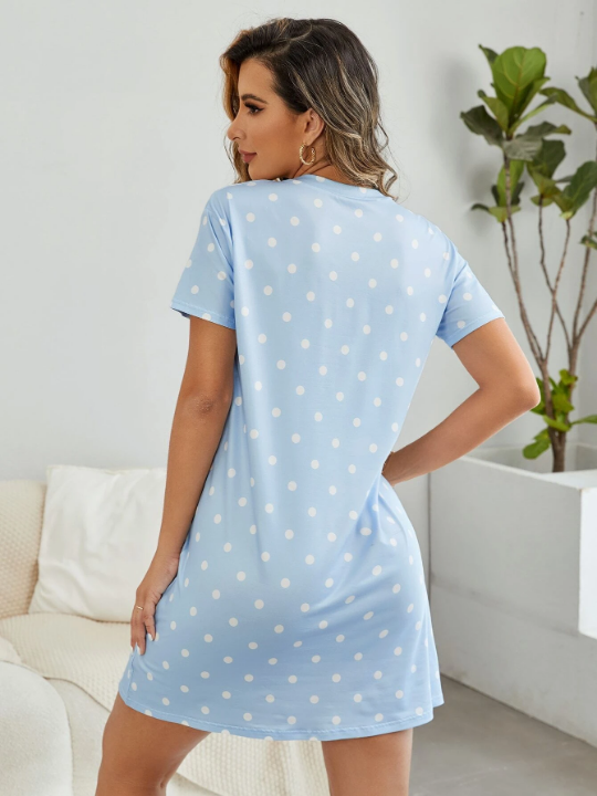 Slogan And Polka Dot Print Night Dress