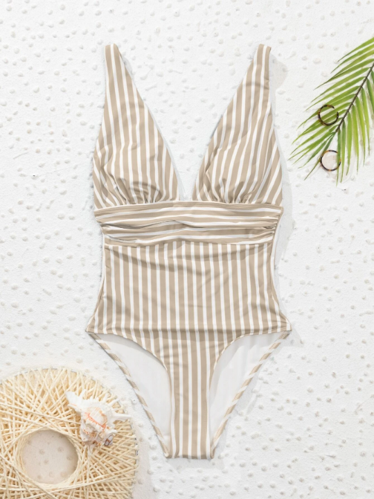 Swim Vcay Striped Ruched One Piece Swimsuit