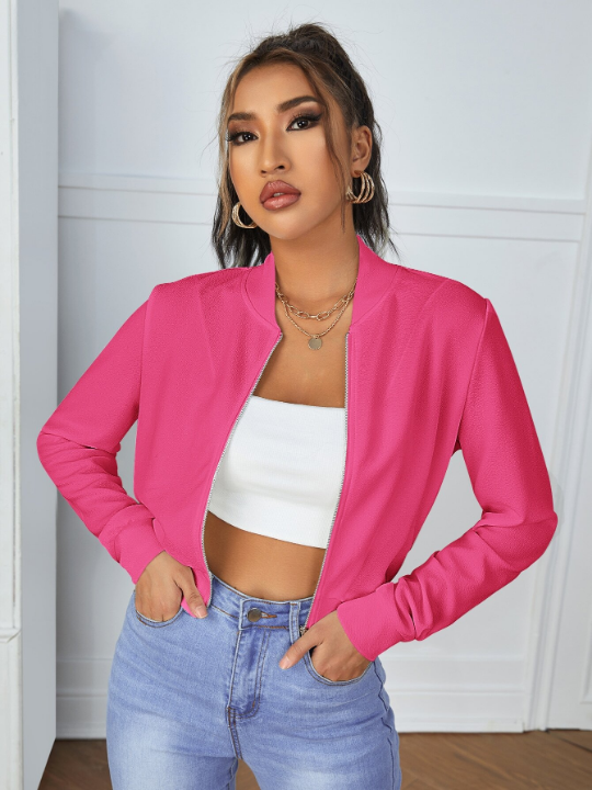 Essnce Zip Up Crop Bomber Jacket