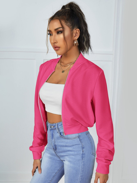 Essnce Zip Up Crop Bomber Jacket