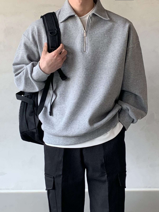 DAZY Men Half Zipper Drop Shoulder Sweatshirt