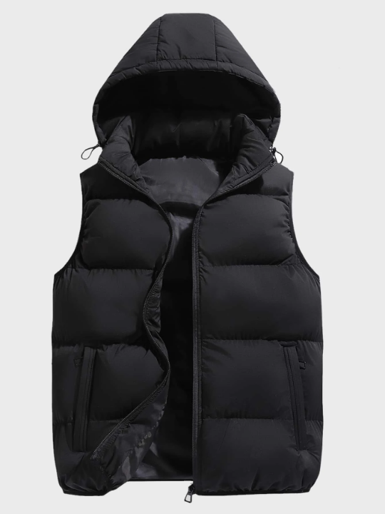 Men Drawstring Hooded Puffer Vest Coat