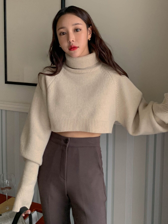 DAZY Turtle Neck Raglan Sleeve Crop Sweater