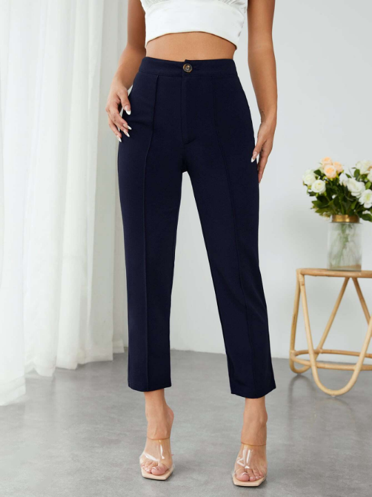 PETITE High Waist Press Crease Cropped Tapered Pants