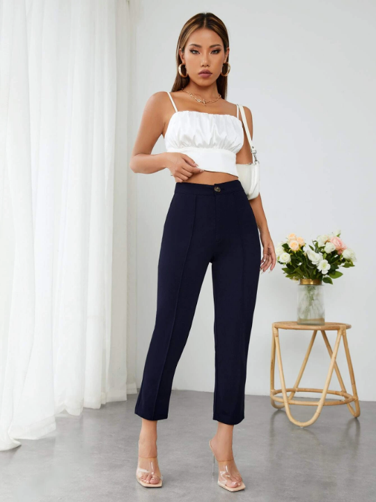 PETITE High Waist Press Crease Cropped Tapered Pants