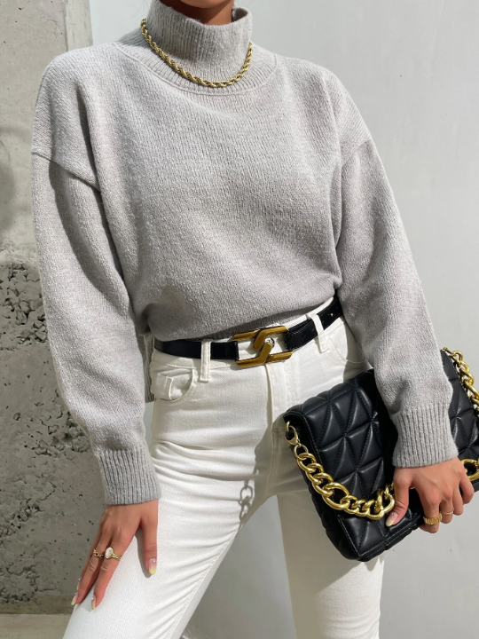 Essnce High Neck Drop Shoulder Sweater