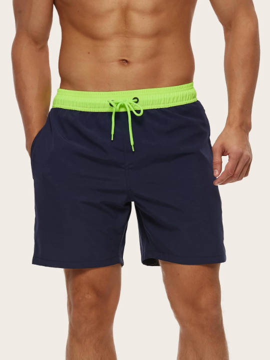 Manfinity Swimmode Men Contrast Trim Drawstring Waist Swim Trunks