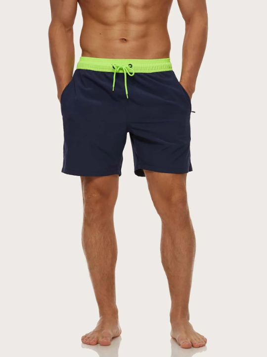 Manfinity Swimmode Men Contrast Trim Drawstring Waist Swim Trunks