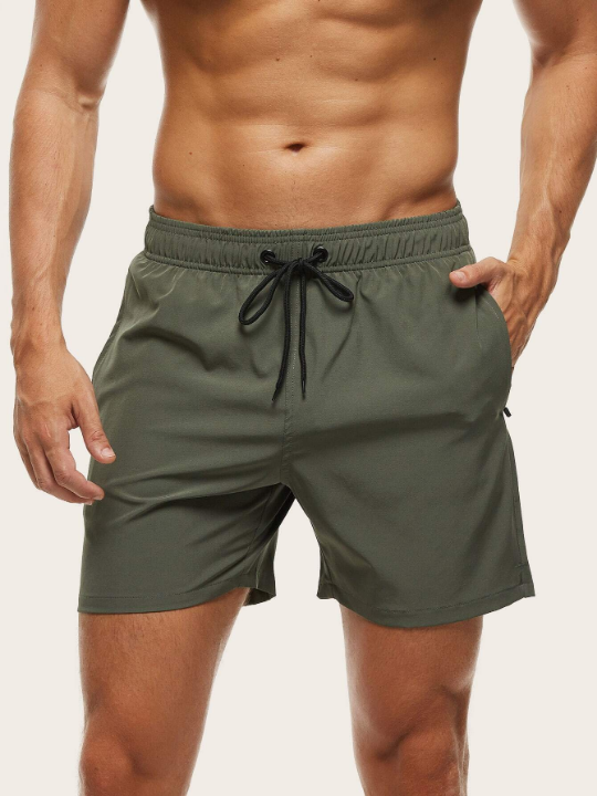 Manfinity Swimmode Men Zip Pocket Drawstring Waist Swim Trunks