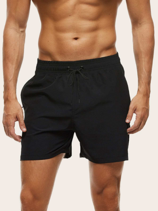 Manfinity Men Zip Pocket Drawstring Waist Swim Trunks