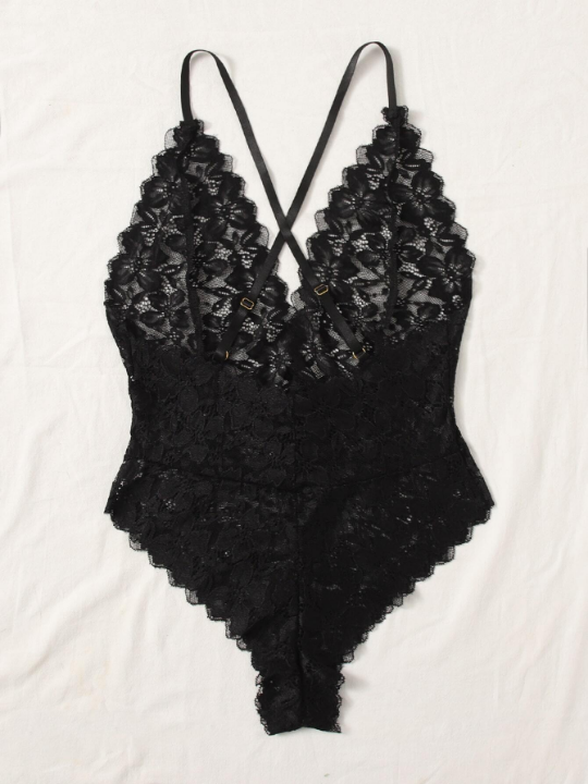 Classic Sexy Floral Lace Plunging Teddy Bodysuit