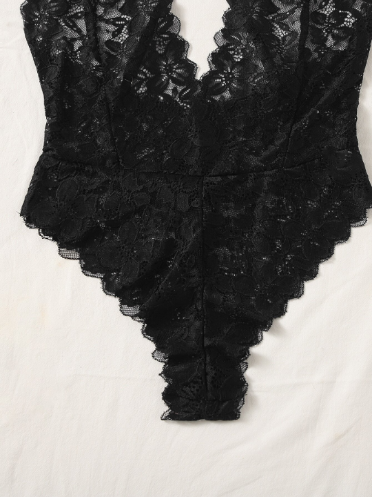 Classic Sexy Floral Lace Plunging Teddy Bodysuit