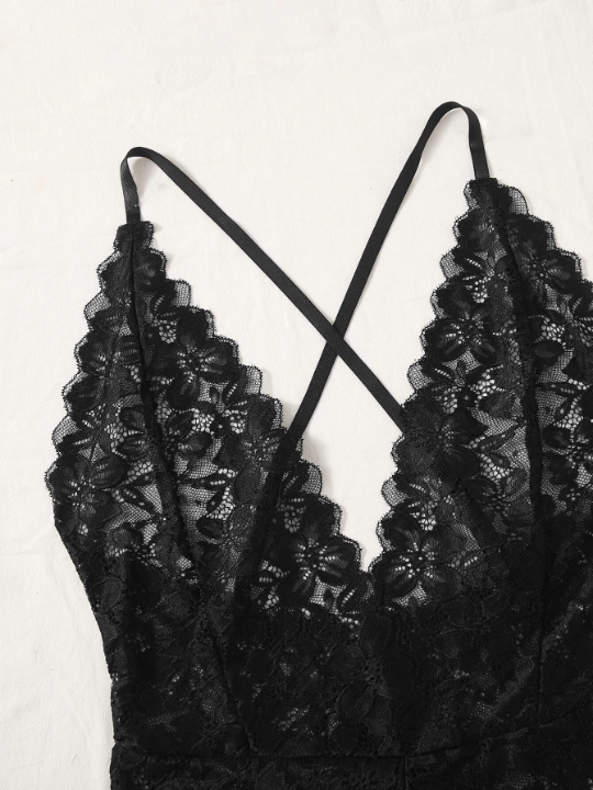 Classic Sexy Floral Lace Plunging Teddy Bodysuit