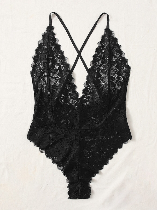Classic Sexy Floral Lace Plunging Teddy Bodysuit
