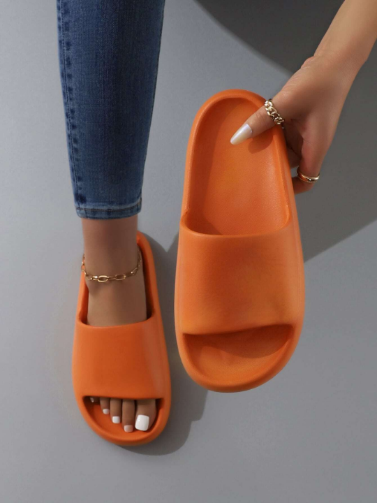 Minimalist Single Band Slides, Fashionable Orange Single Color Slippers